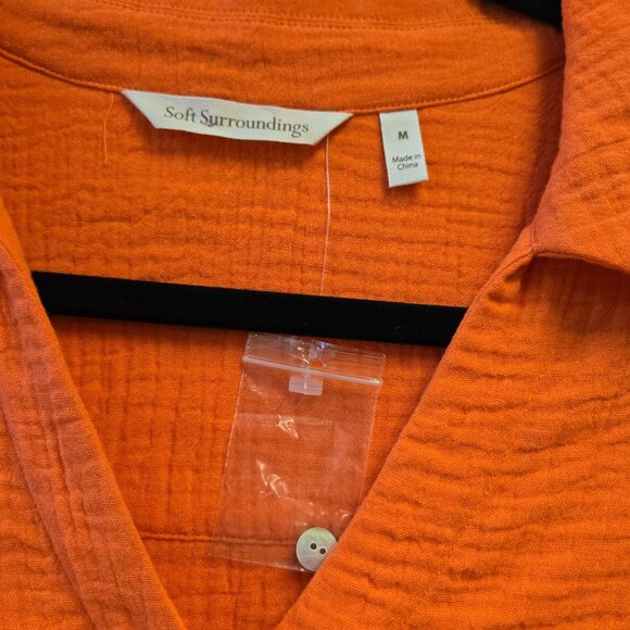 Soft Surroundings Womens Orange Button-Down Textured Collar Shirt Top Size M 100 - Picture 4 of 7